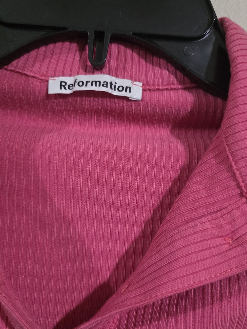Reformation Pink Ribbed Ruched Button-Front Crop Shirt - Picture 5 of 5